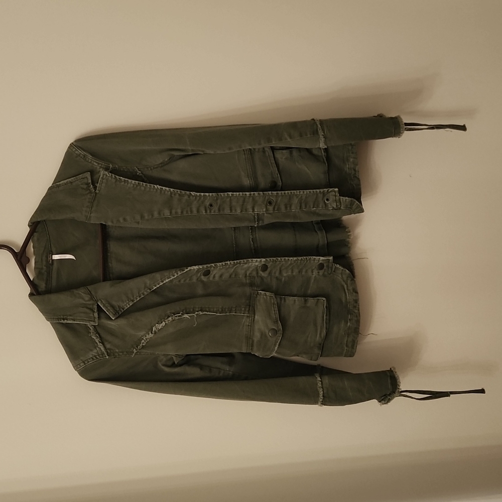Free People Distress Olive Green Ruffle Jacket